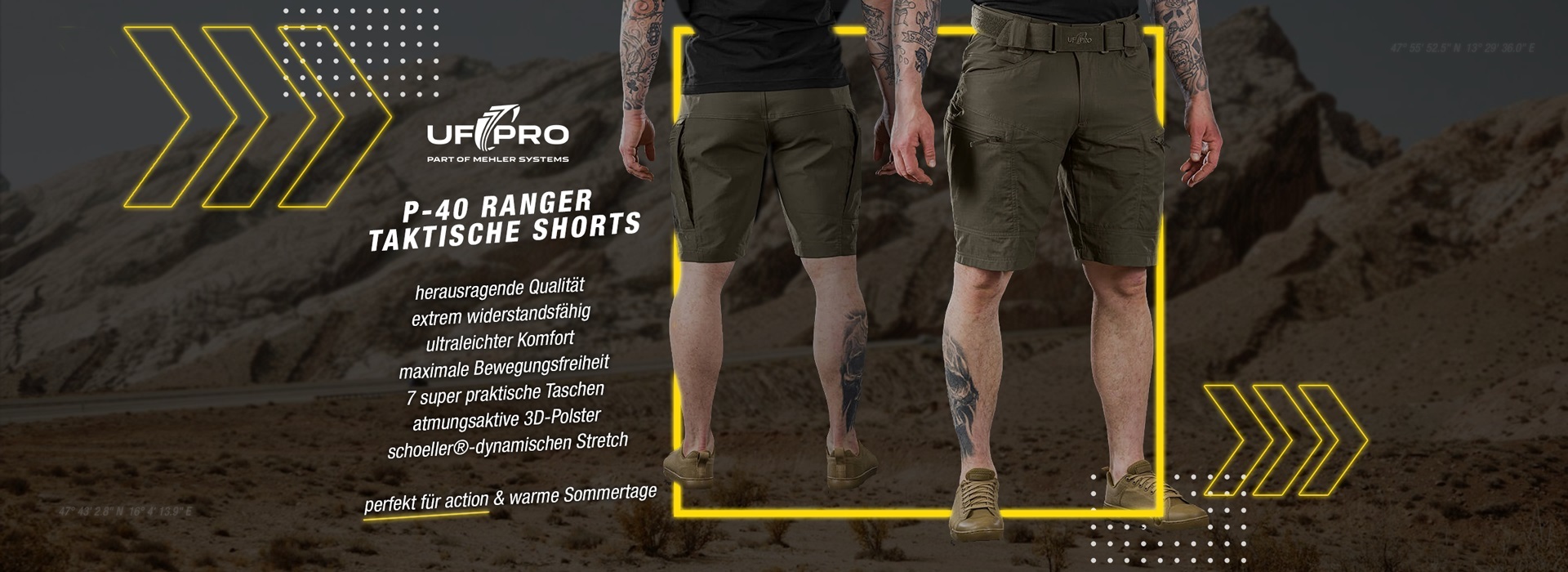 UF PRO® P-40 Ranger Taktische Shorts - Schlanke und leichte Shorts, optimiert für erhöhten Tragekomfort und uneingeschränkte Beweglichkeit.